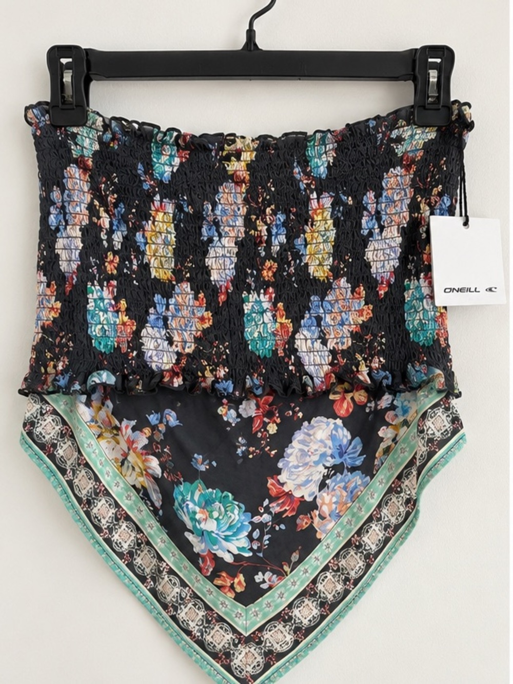 NWT O’Neill Skyler Handkerchief Top Floral Smocked Tube Boho L